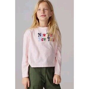 Crewcuts Pink Cropped New York Embroidery Graphic T-shirt Size XL (12-14) NWT